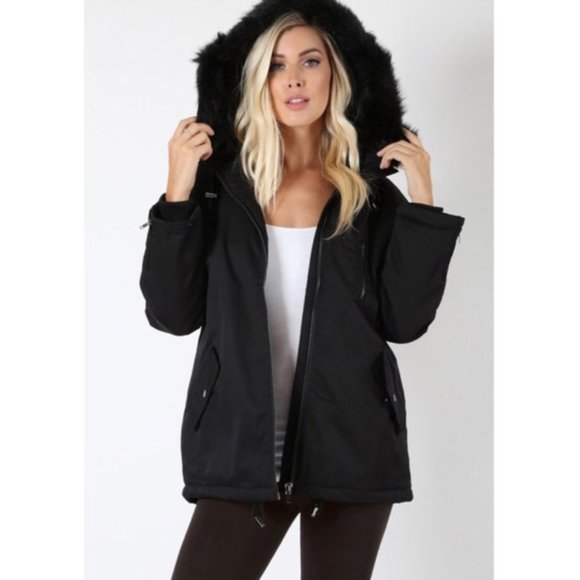 Water Resistant Faux Fur Hooded Jacket Navy - Picture 10 of 11